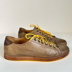 EXTON Italian Brown Leather Men's Loafers Yellow Sole Laces Euro 45 (USA 11)